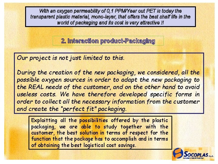 With an oxygen permeability of 0, 1 PPM/Year out PET is today the transparent