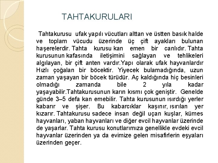  TAHTAKURULARI Tahtakurusu ufak yapılı vücutları alttan ve üstten basık halde ve toplam vücudu