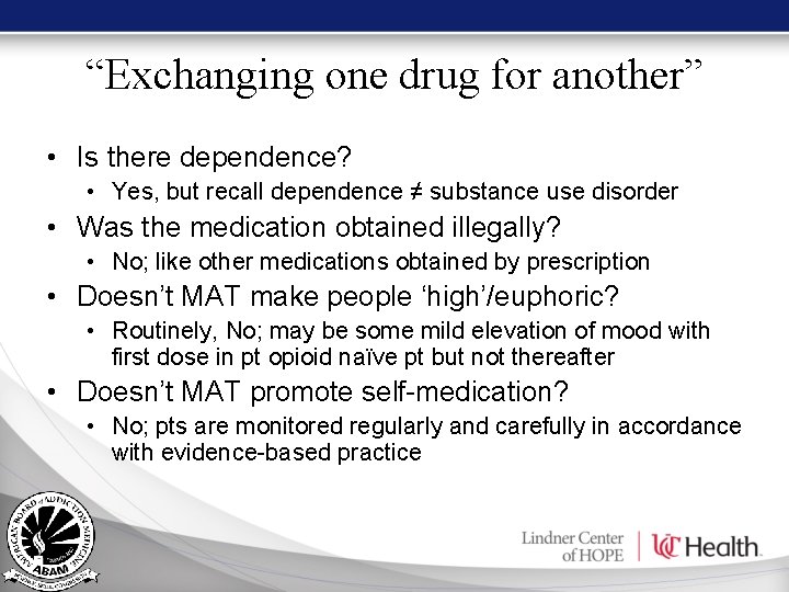 “Exchanging one drug for another” • Is there dependence? • Yes, but recall dependence “Exchanging one drug for another” • Is there dependence? • Yes, but recall dependence