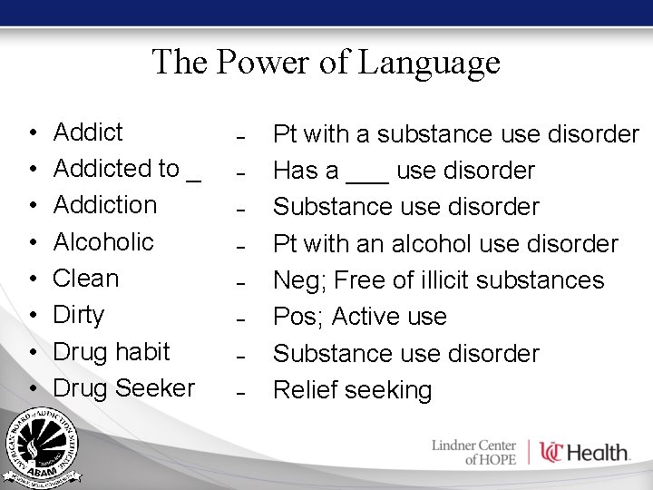 The Power of Language • • Addicted to _ Addiction Alcoholic Clean Dirty Drug The Power of Language • • Addicted to _ Addiction Alcoholic Clean Dirty Drug
