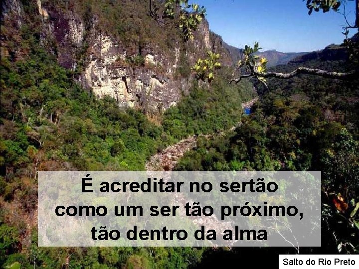 É acreditar no sertão como um ser tão próximo, tão dentro da alma Salto É acreditar no sertão como um ser tão próximo, tão dentro da alma Salto