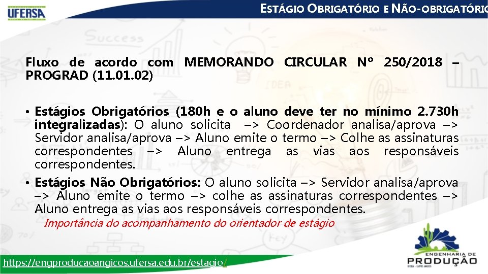 ESTÁGIO OBRIGATÓRIO E NÃO-OBRIGATÓRIO Fluxo de acordo com MEMORANDO CIRCULAR Nº 250/2018 – PROGRAD