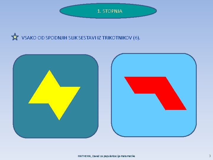 1. STOPNJA VSAKO OD SPODNJIH SLIK SESTAVI IZ TRIKOTNIKOV (6). MATHEMA, Zavod za popularizacijo