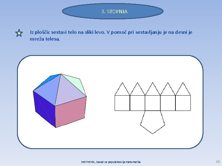 3. STOPNJA Iz ploščic sestavi telo na sliki levo. V pomoč pri sestavljanju je