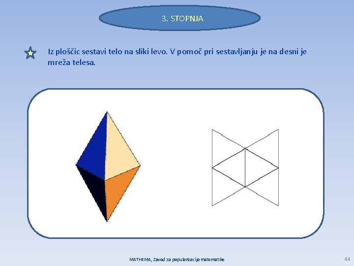 3. STOPNJA Iz ploščic sestavi telo na sliki levo. V pomoč pri sestavljanju je