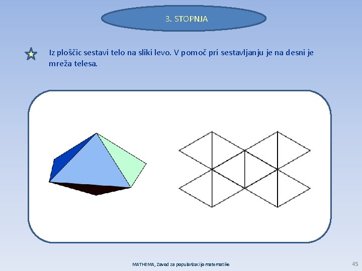 3. STOPNJA Iz ploščic sestavi telo na sliki levo. V pomoč pri sestavljanju je