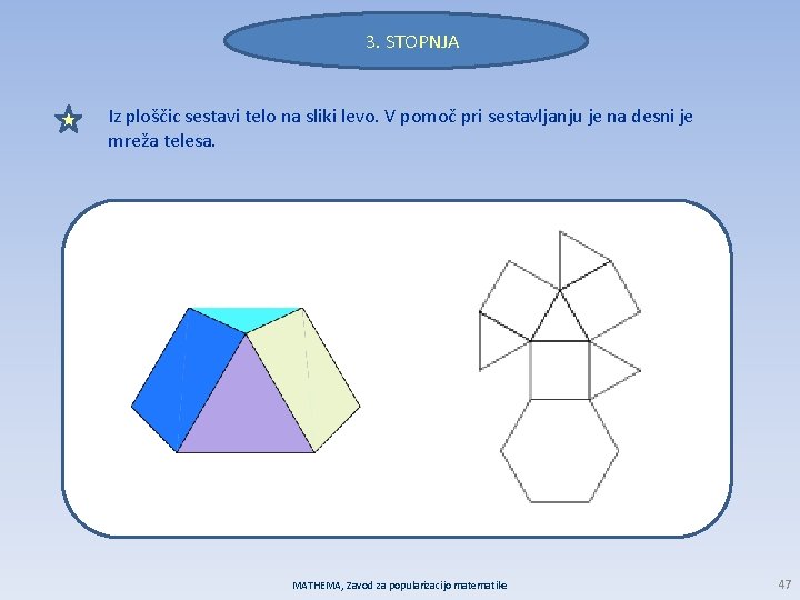 3. STOPNJA Iz ploščic sestavi telo na sliki levo. V pomoč pri sestavljanju je