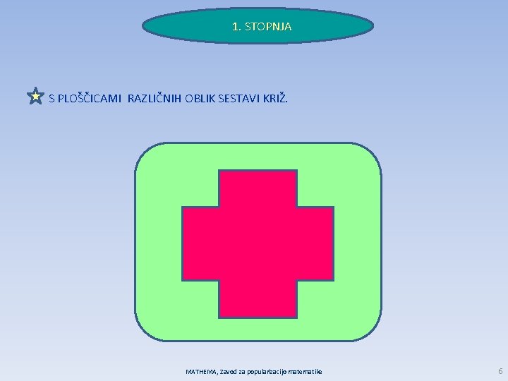 1. STOPNJA S PLOŠČICAMI RAZLIČNIH OBLIK SESTAVI KRIŽ. MATHEMA, Zavod za popularizacijo matematike 6