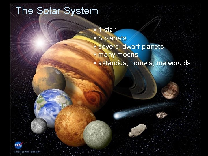 The Solar System • 1 star • 8 planets • several dwarf planets •