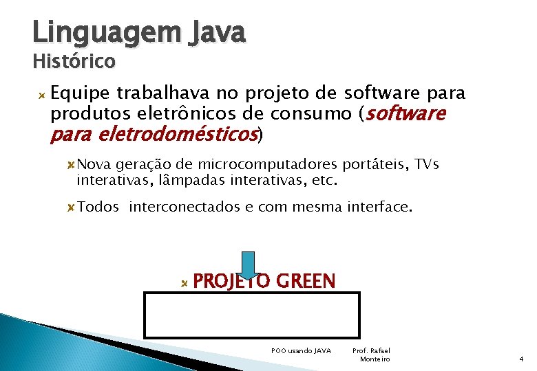 Linguagem Java Histórico Equipe trabalhava no projeto de software para produtos eletrônicos de consumo