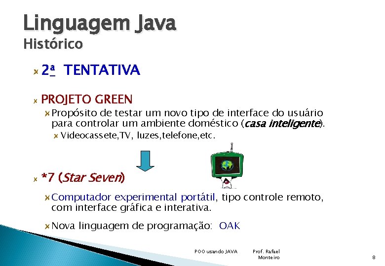 Linguagem Java Histórico 2 a TENTATIVA PROJETO GREEN Propósito de testar um novo tipo