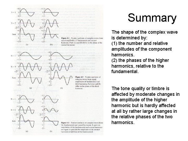 Summary The shape of the complex wave is determined by: (1) the number and