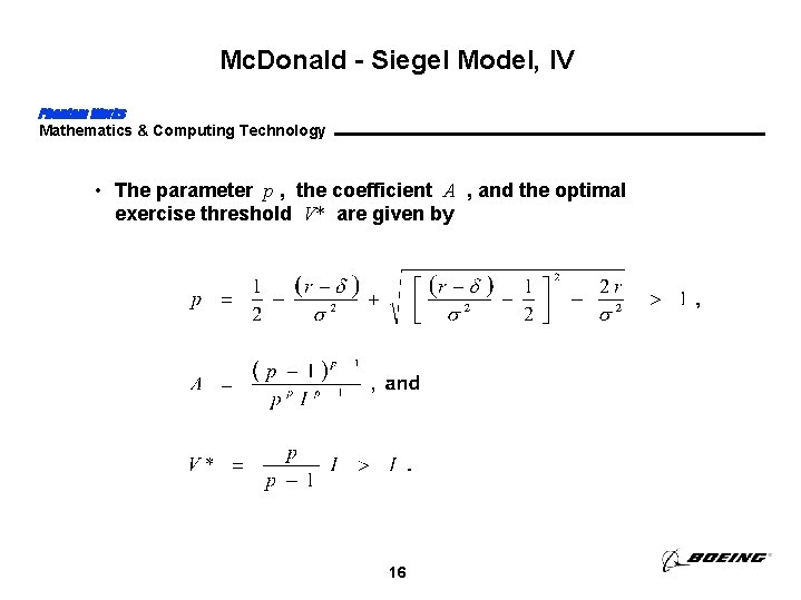 Mc. Donald - Siegel Model, IV Phantom Works Mathematics & Computing Technology • The