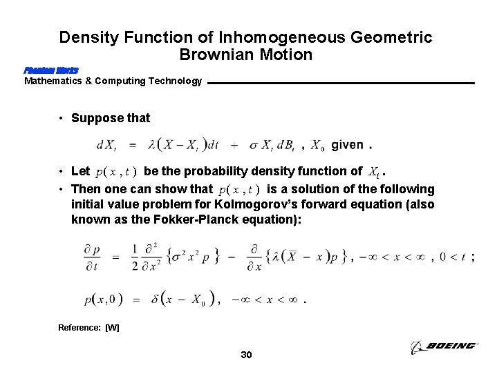 Density Function of Inhomogeneous Geometric Brownian Motion Phantom Works Mathematics & Computing Technology •