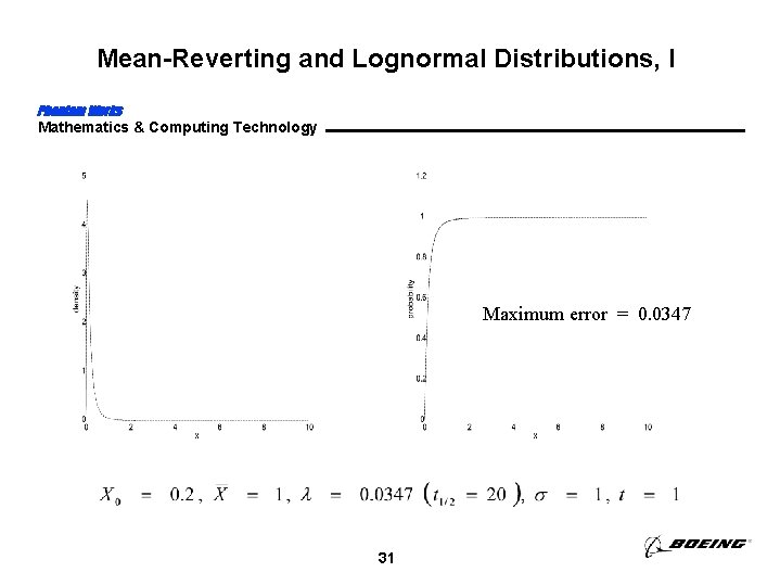 Mean-Reverting and Lognormal Distributions, I Phantom Works Mathematics & Computing Technology Maximum error =