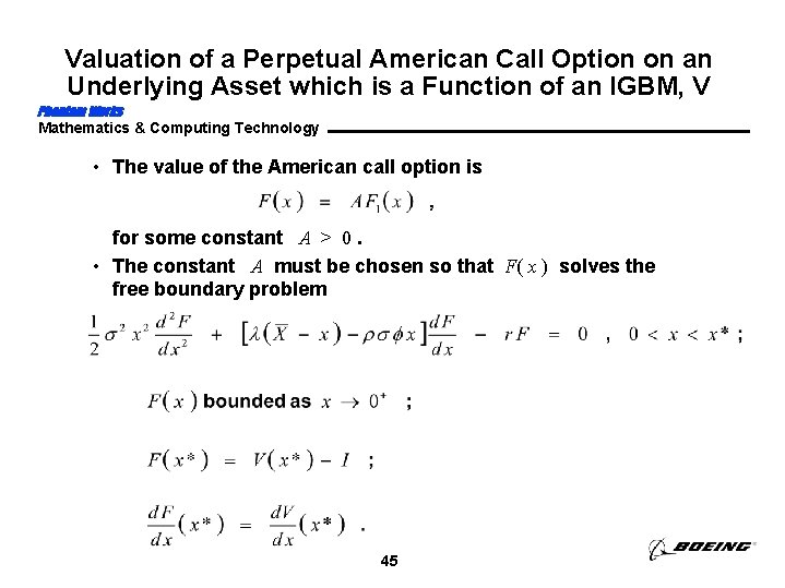 Valuation of a Perpetual American Call Option on an Underlying Asset which is a