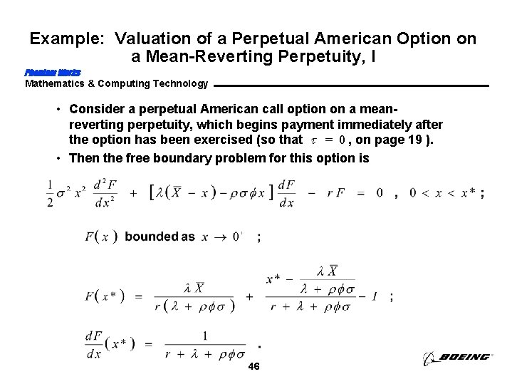 Example: Valuation of a Perpetual American Option on a Mean-Reverting Perpetuity, I Phantom Works