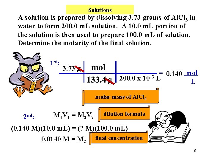 Solutions A solution is prepared by dissolving 3. 73 grams of Al. Cl 3