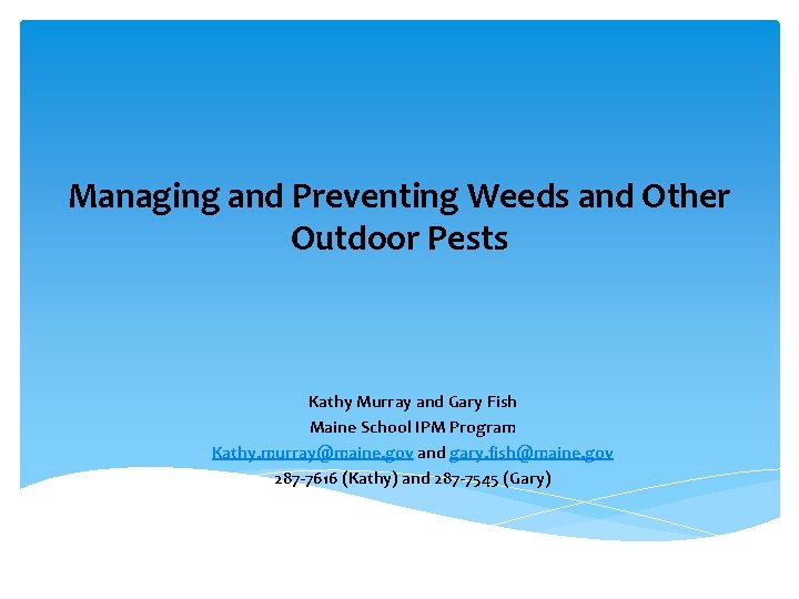 Managing and Preventing Weeds and Other Outdoor Pests Kathy Murray and Gary Fish Maine