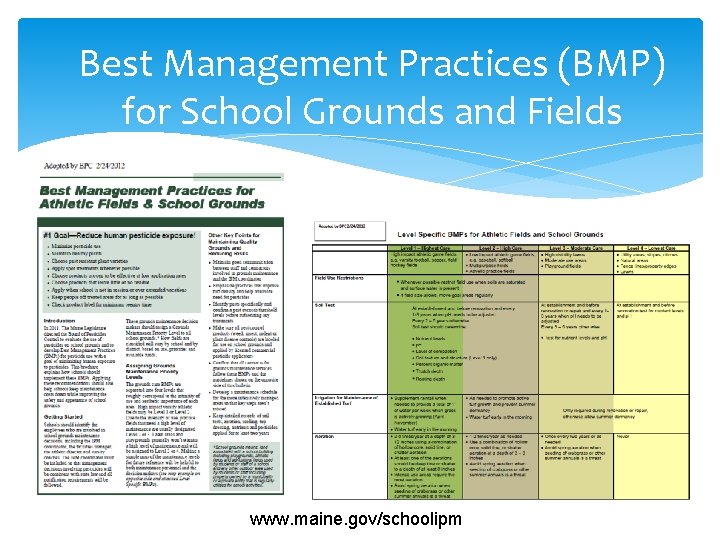 Best Management Practices (BMP) for School Grounds and Fields www. maine. gov/schoolipm 