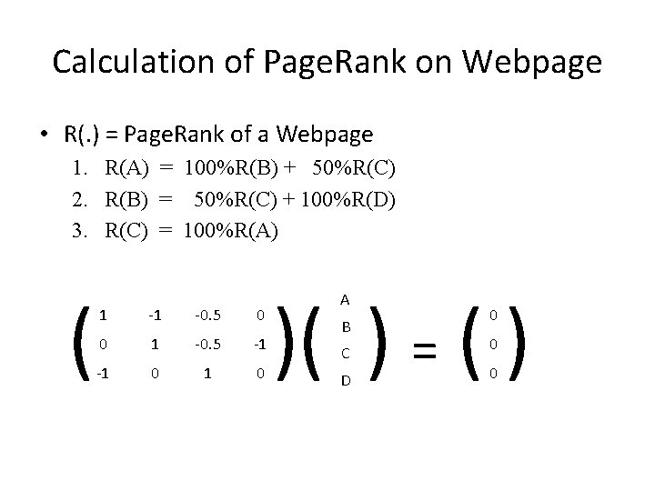 Calculation of Page. Rank on Webpage • R(. ) = Page. Rank of a Calculation of Page. Rank on Webpage • R(. ) = Page. Rank of a