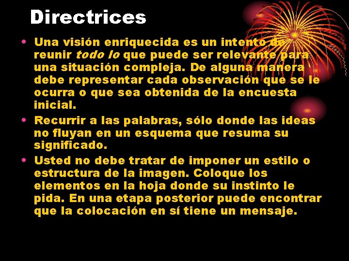 Directrices • Una visión enriquecida es un intento de reunir todo lo que puede