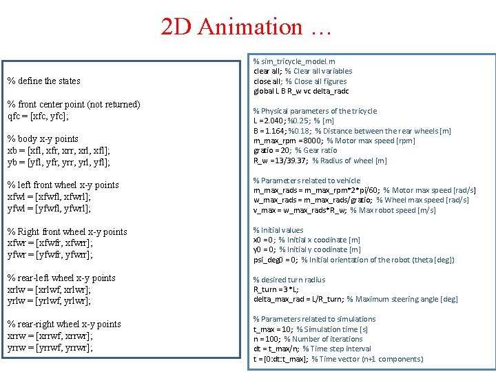 2 D Animation … % define the states % front center point (not returned)