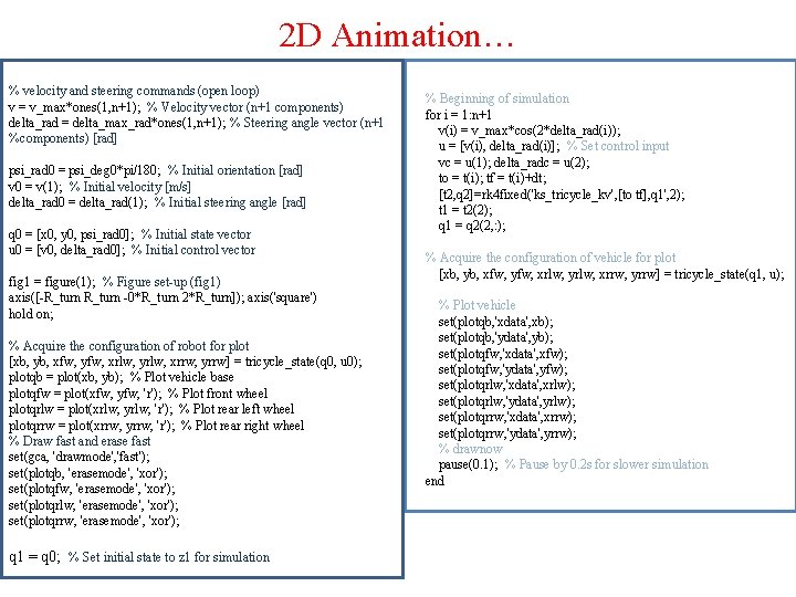 2 D Animation… % velocity and steering commands (open loop) v = v_max*ones(1, n+1);