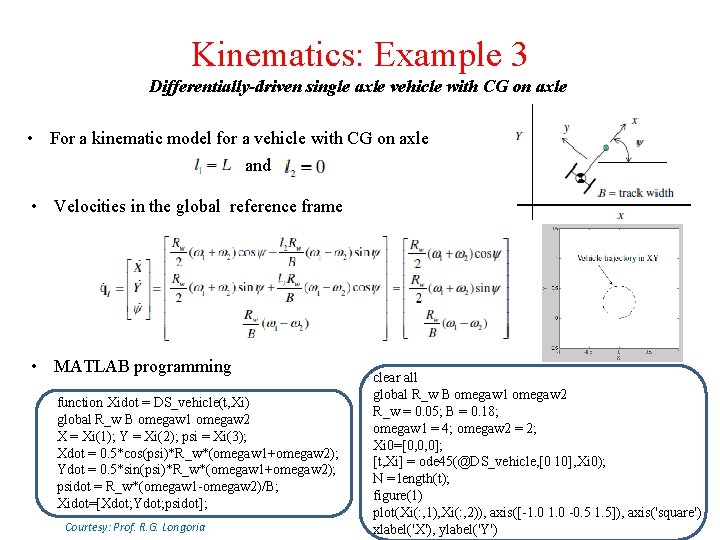 Kinematics: Example 3 Differentially-driven single axle vehicle with CG on axle • For a