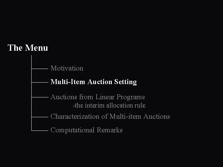 The Menu Motivation Multi-Item Auction Setting Auctions from Linear Programs -the interim allocation rule