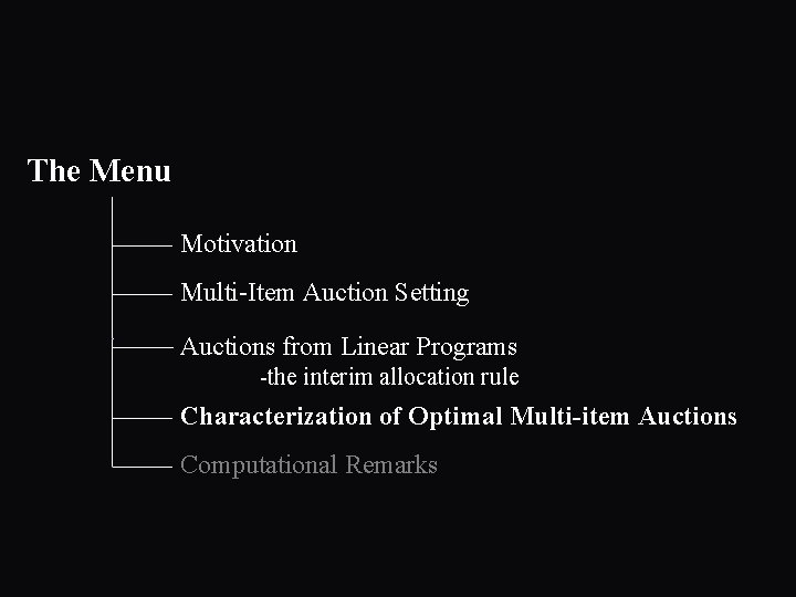 The Menu Motivation Multi-Item Auction Setting Auctions from Linear Programs -the interim allocation rule
