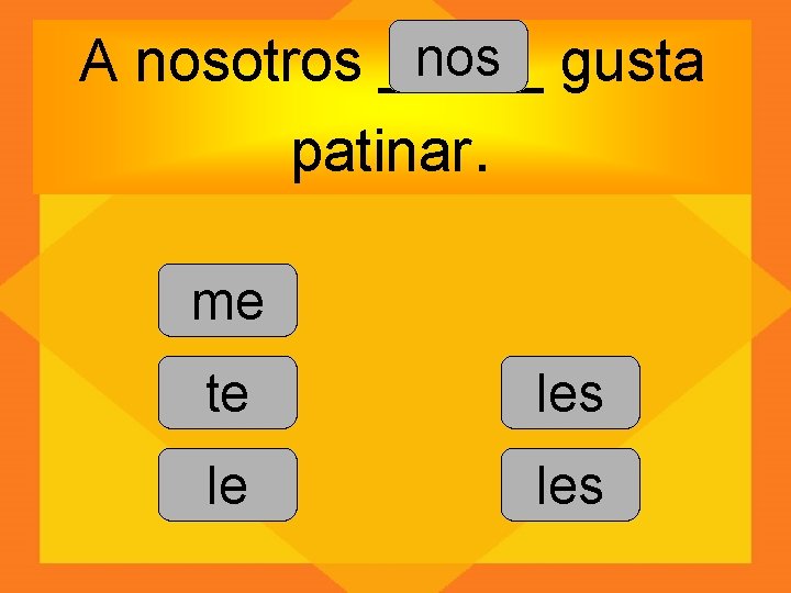 nos gusta A nosotros _____ patinar. me te les le les 