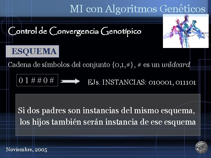 MI con Algoritmos Genéticos Control de Convergencia Genotípico ESQUEMA Cadena de símbolos del conjunto