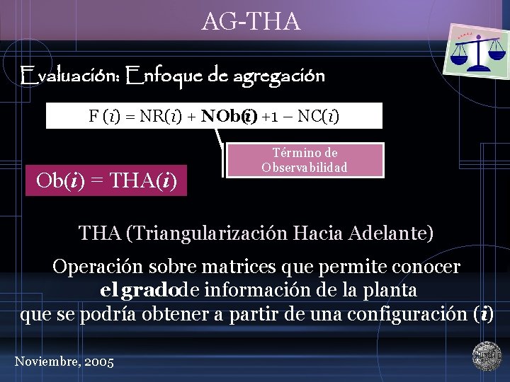 AG-THA Evaluación: Enfoque de agregación F (i) = NR(i) + NOb(i) +1 – NC(i)