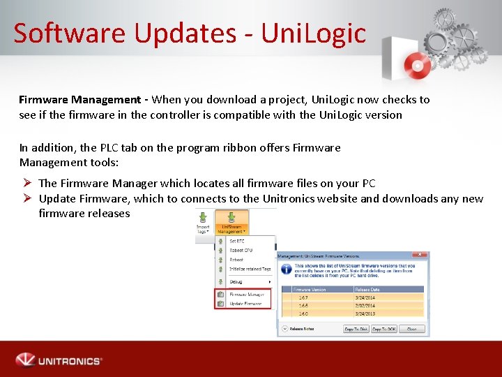 Software Updates - Uni. Logic Firmware Management - When you download a project, Uni.