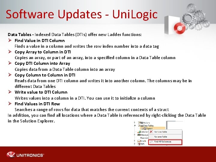 Software Updates - Uni. Logic Data Tables - Indexed Data Tables (DTIs) offer new