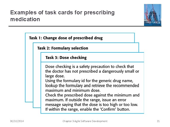 Examples of task cards for prescribing medication 30/10/2014 Chapter 3 Agile Software Development 21