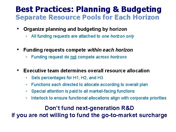 Best Practices: Planning & Budgeting Separate Resource Pools for Each Horizon • Organize planning Best Practices: Planning & Budgeting Separate Resource Pools for Each Horizon • Organize planning