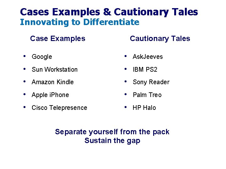 Cases Examples & Cautionary Tales Innovating to Differentiate Case Examples Cautionary Tales • Google Cases Examples & Cautionary Tales Innovating to Differentiate Case Examples Cautionary Tales • Google