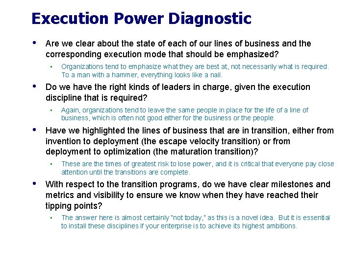 Execution Power Diagnostic • Are we clear about the state of each of our Execution Power Diagnostic • Are we clear about the state of each of our
