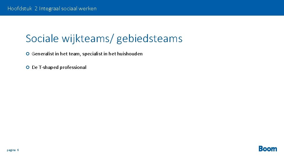 Hoofdstuk 2 Integraal sociaal werken Sociale wijkteams/ gebiedsteams pagina 6 Generalist in het team,