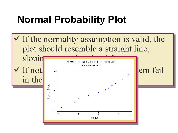 Normal Probability Plot ü If the normality assumption is valid, the plot should resemble