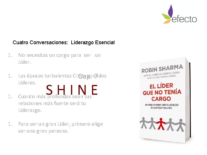 Cuatro Conversaciones: Liderazgo Esencial 1. No necesitas un cargo para ser un Líder. 1. Cuatro Conversaciones: Liderazgo Esencial 1. No necesitas un cargo para ser un Líder. 1.