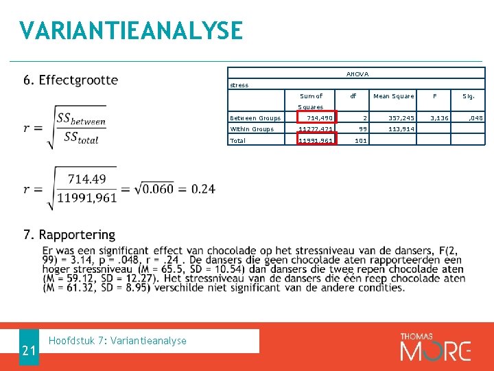 VARIANTIEANALYSE ANOVA • stress Sum of df Mean Square F Sig. Squares Between Groups
