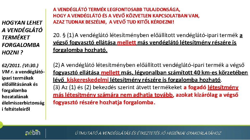 HOGYAN LEHET A VENDÉGLÁTÓ TERMÉKET FORGALOMBA HOZNI ? 62/2011. (VI: 30. ) VM r. HOGYAN LEHET A VENDÉGLÁTÓ TERMÉKET FORGALOMBA HOZNI ? 62/2011. (VI: 30. ) VM r.