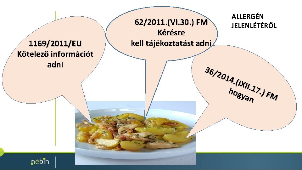1169/2011/EU Kötelező információt adni 62/2011. (VI. 30. ) FM Kérésre kell tájékoztatást adni ALLERGÉN 1169/2011/EU Kötelező információt adni 62/2011. (VI. 30. ) FM Kérésre kell tájékoztatást adni ALLERGÉN