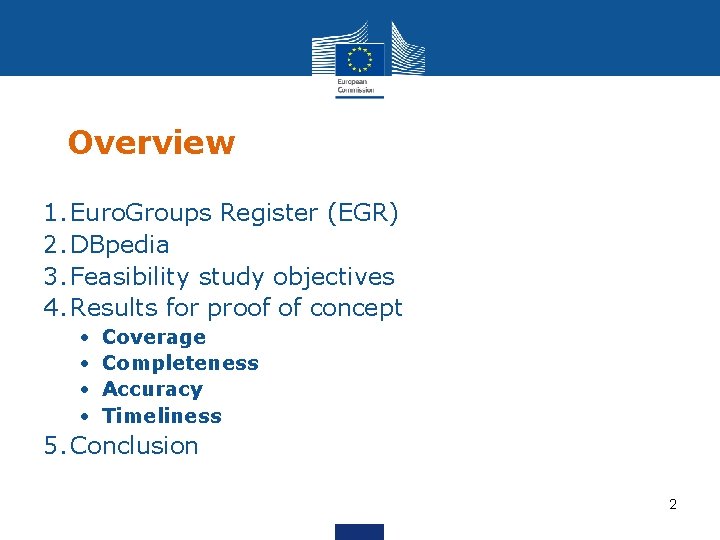 Overview 1. Euro. Groups Register (EGR) 2. DBpedia 3. Feasibility study objectives 4. Results