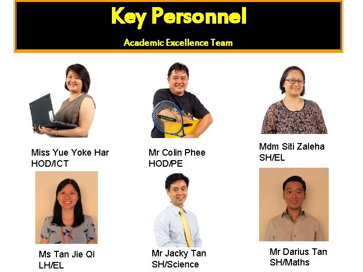 Key Personnel Academic Excellence Team Miss Yue Yoke Har HOD/ICT Ms Tan Jie Qi