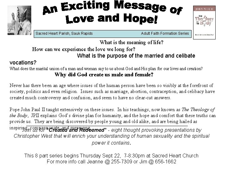 Sacred Heart Parish, Sauk Rapids Adult Faith Formation Series What is the meaning of