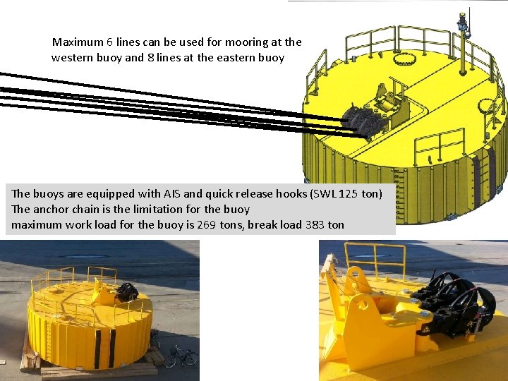 Maximum 6 lines can be used for mooring at the western buoy and 8